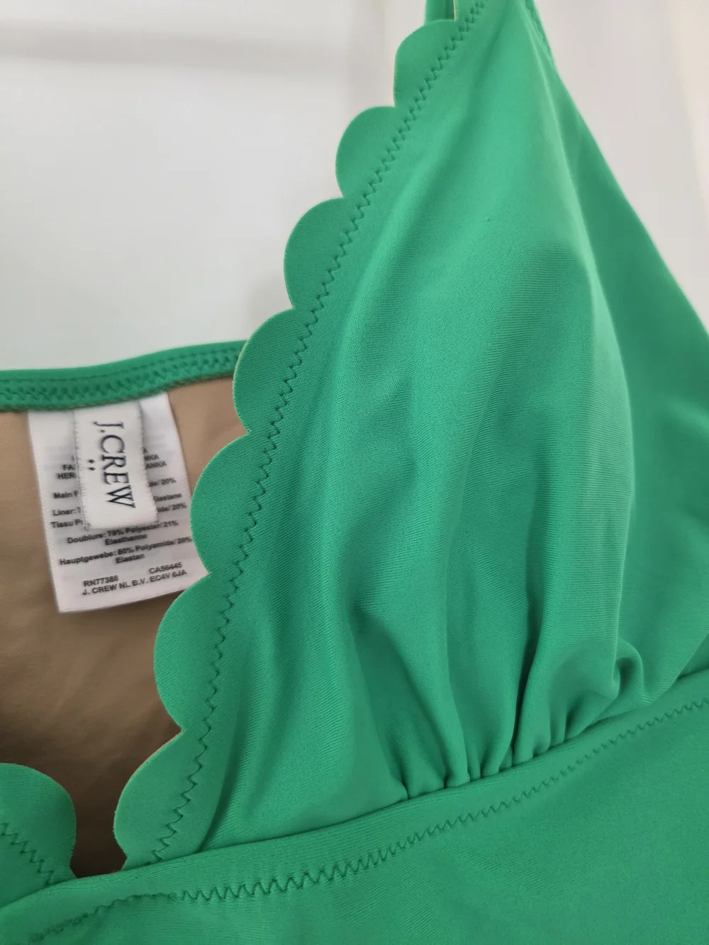 J Crew Women's Green Scallop-Edge One-Piece Swimsuit Size L